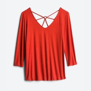Womens Top-Red (burnt orange), Medium, 3 quarter-length sleeves